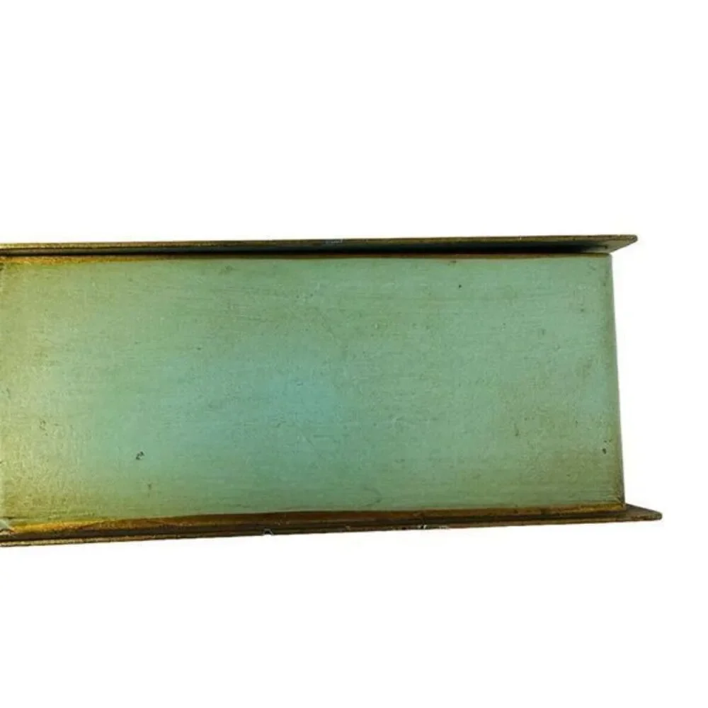 Vintage Hinged Metal Trinket Jewelry Box Blue/Green With Gold Trim  3.75